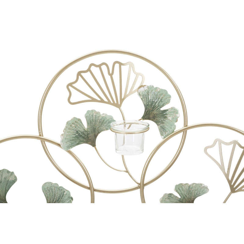 Grand Photophore mural design chic 3 bougies Métal Doré Vert Verre Transparent Greenery 