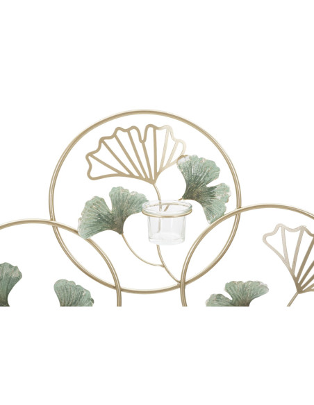 Grand Photophore mural design chic 3 bougies Métal Doré Vert Verre Transparent Greenery 