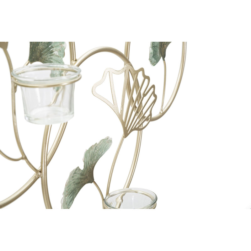 Grand Photophore mural design chic 3 bougies Métal Doré Vert Verre Transparent Greenery 