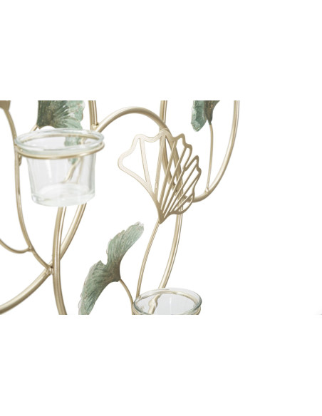 Grand Photophore mural design chic 3 bougies Métal Doré Vert Verre Transparent Greenery 