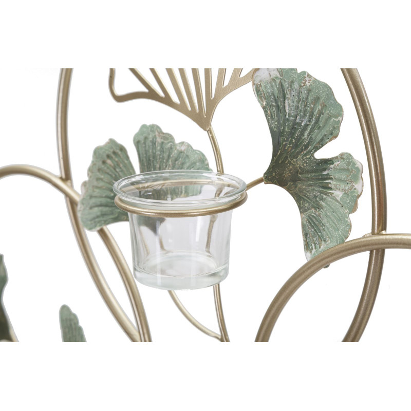 Grand Photophore mural design chic 3 bougies Métal Doré Vert Verre Transparent Greenery 