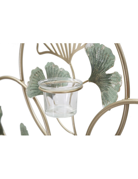 Grand Photophore mural design chic 3 bougies Métal Doré Vert Verre Transparent Greenery 