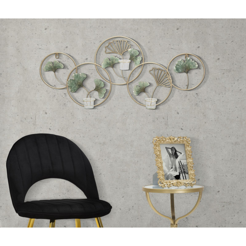 Grand Photophore mural design chic 3 bougies Métal Doré Vert Verre Transparent Greenery 