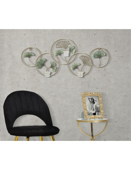 Grand Photophore mural design chic 3 bougies Métal Doré Vert Verre Transparent Greenery 