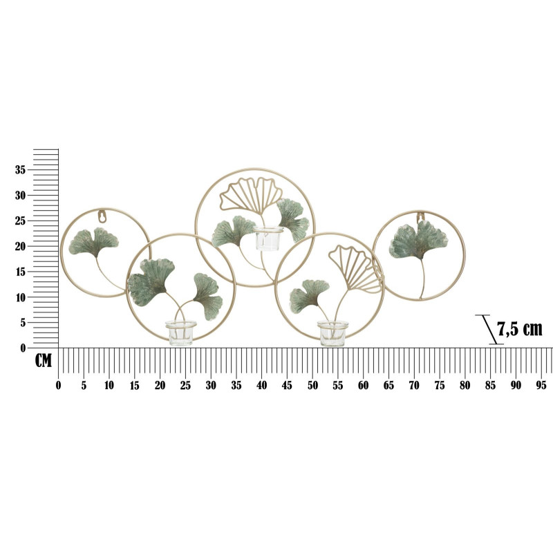 Grand Photophore mural design chic 3 bougies Métal Doré Vert Verre Transparent Greenery 