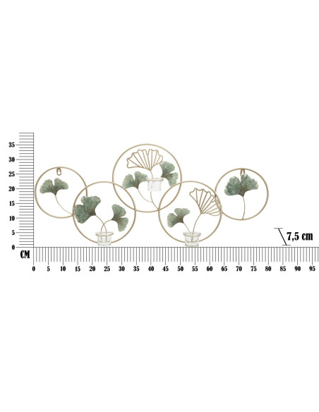 Grand Photophore mural design chic 3 bougies Métal Doré Vert Verre Transparent Greenery 