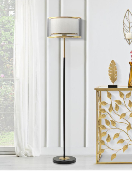 Grand Lampadaire sur pied design art déco Métal Doré Noir Tissu Levels H 153 cm 
