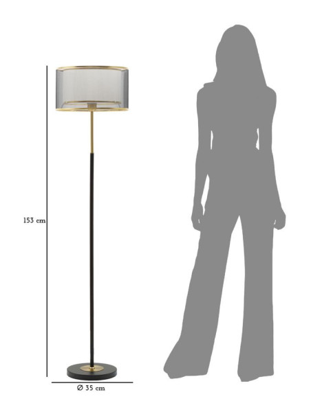 Grand Lampadaire sur pied design art déco Métal Doré Noir Tissu Levels H 153 cm 