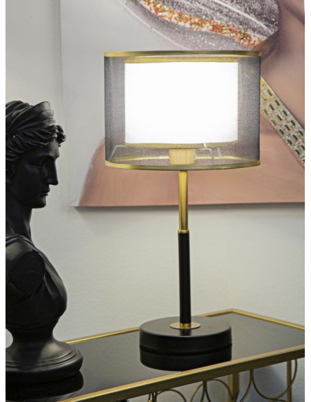 Lampe à poser design art déco Métal Doré Noir Tissu Levels H 48 cm 