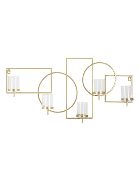 Grand Photophore mural design art déco 5 bougies Métal Doré Verre Transparent Marie 