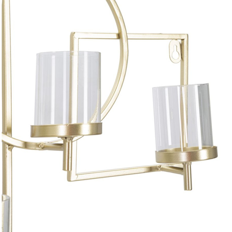 Grand Photophore mural design art déco 5 bougies Métal Doré Verre Transparent Marie 