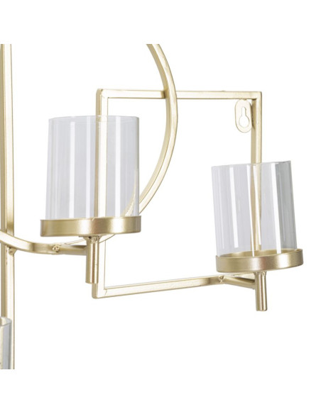 Grand Photophore mural design art déco 5 bougies Métal Doré Verre Transparent Marie 