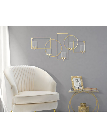 Grand Photophore mural design art déco 5 bougies Métal Doré Verre Transparent Marie 