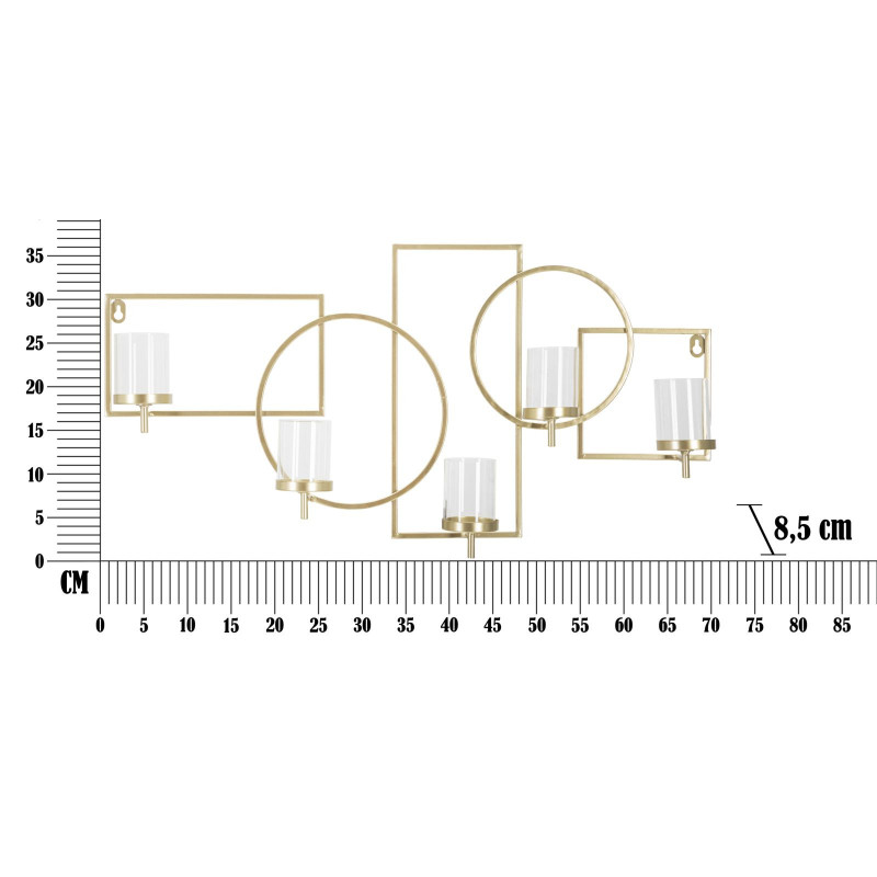 Grand Photophore mural design art déco 5 bougies Métal Doré Verre Transparent Marie 