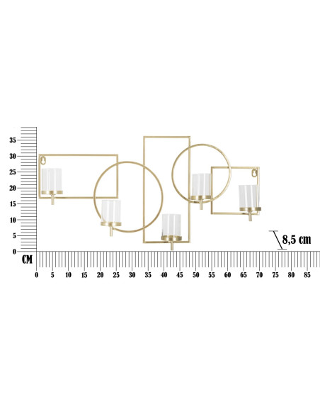 Grand Photophore mural design art déco 5 bougies Métal Doré Verre Transparent Marie 
