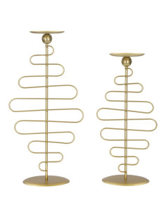 Lot de 2 Grands Bougeoirs design chic Métal Doré Alid 