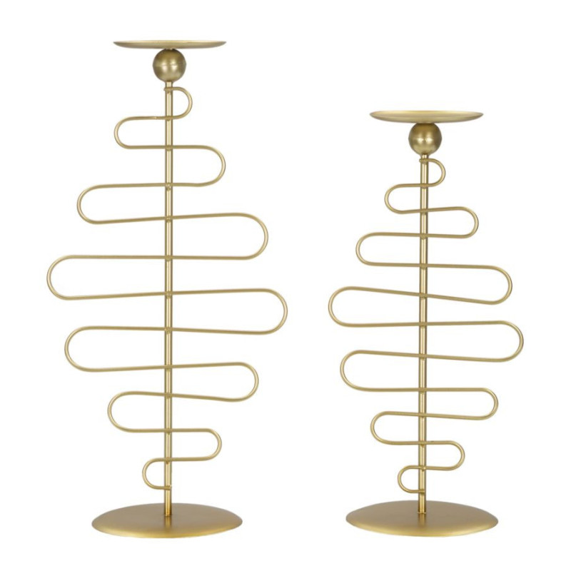 Lot de 2 Grands Bougeoirs design chic Métal Doré Alid 