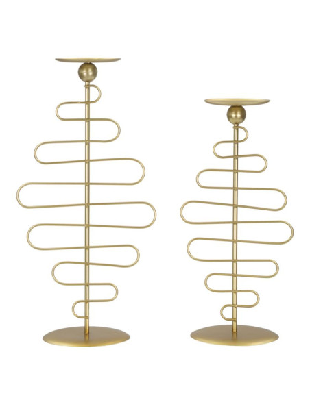 Lot de 2 Grands Bougeoirs design chic Métal Doré Alid 