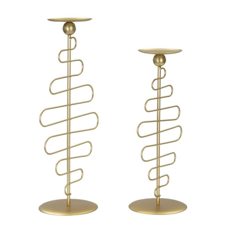 Lot de 2 Grands Bougeoirs design chic Métal Doré Alid 