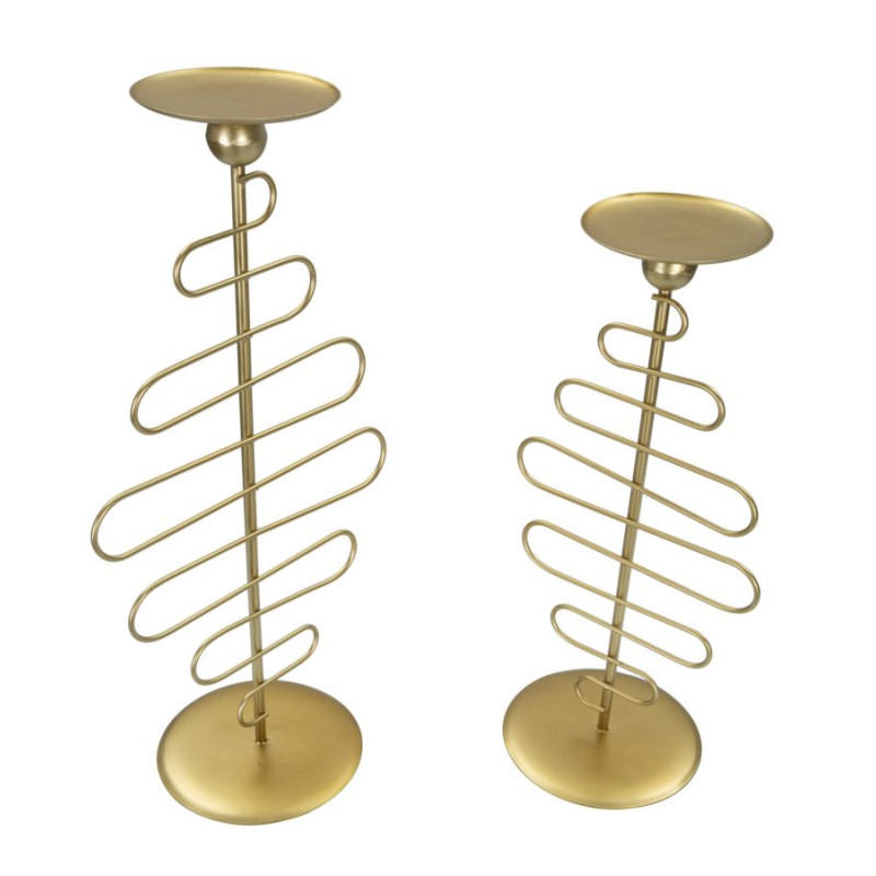 Lot de 2 Grands Bougeoirs design chic Métal Doré Alid 