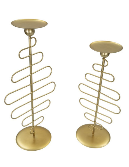 Lot de 2 Grands Bougeoirs design chic Métal Doré Alid 