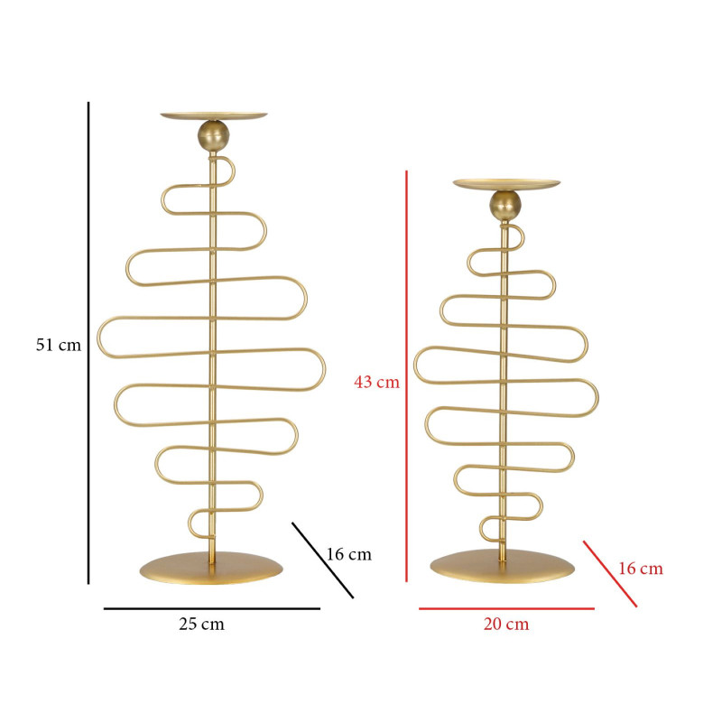 Lot de 2 Grands Bougeoirs design chic Métal Doré Alid 