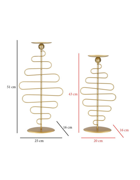 Lot de 2 Grands Bougeoirs design chic Métal Doré Alid 