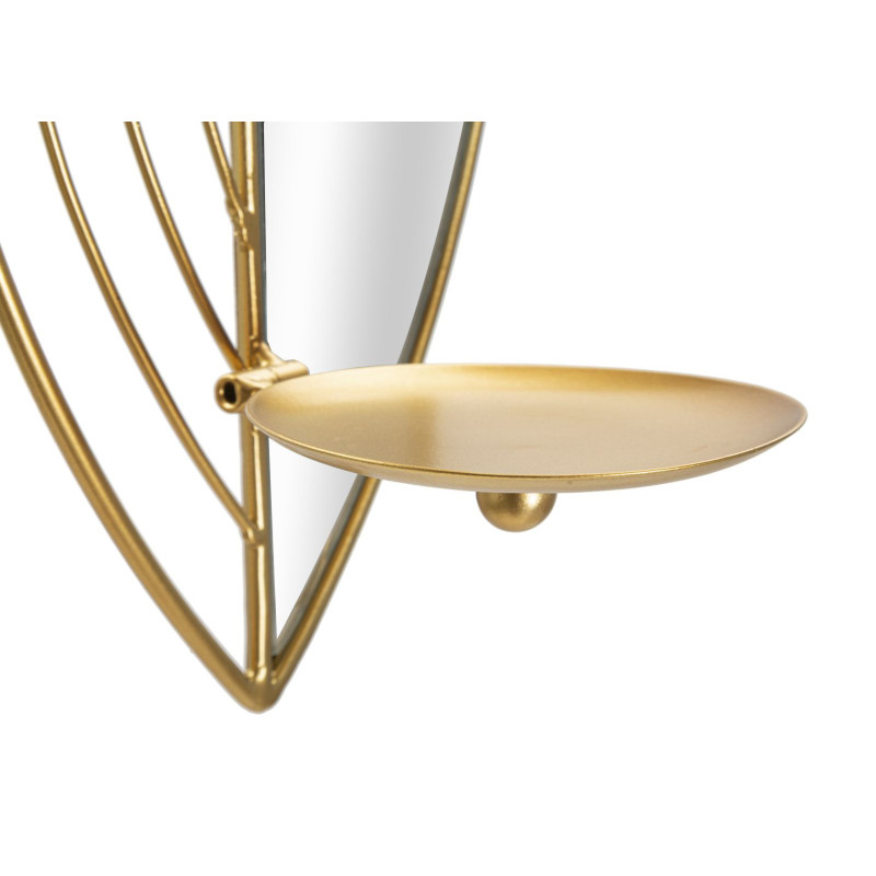 Lot de 2 Grands Bougeoirs muraux design chic Feuilles Métal Doré Miroir Leaf 