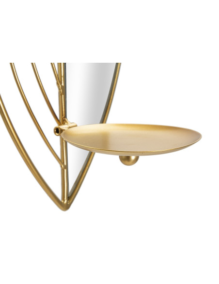 Lot de 2 Grands Bougeoirs muraux design chic Feuilles Métal Doré Miroir Leaf 