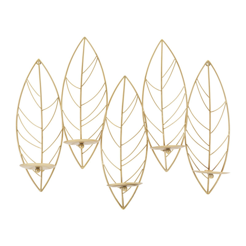 Grand Bougeoir mural design chic Feuilles 5 bougies Métal Doré Leaf 66 cm 