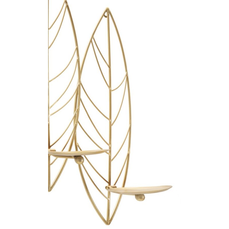 Grand Bougeoir mural design chic Feuilles 5 bougies Métal Doré Leaf 66 cm 