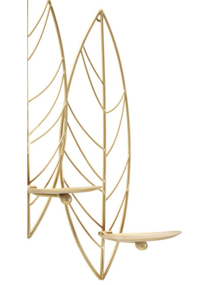 Grand Bougeoir mural design chic Feuilles 5 bougies Métal Doré Leaf 66 cm 