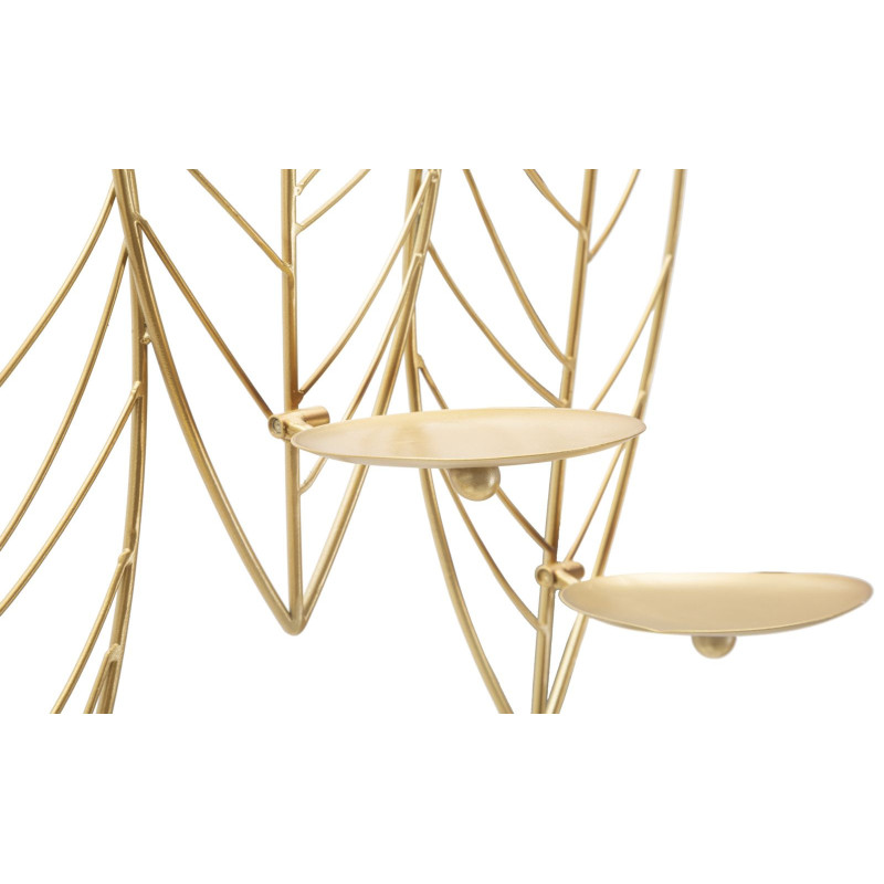 Grand Bougeoir mural design chic Feuilles 5 bougies Métal Doré Leaf 66 cm 