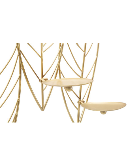 Grand Bougeoir mural design chic Feuilles 5 bougies Métal Doré Leaf 66 cm 