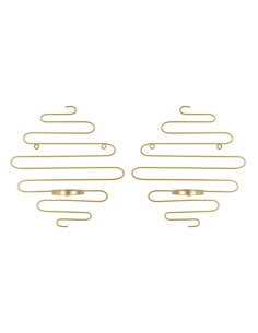 Lot de 2 Grands Bougeoirs muraux design chic Lignes Métal Doré Alid 