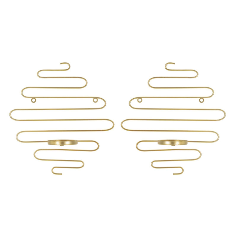 Lot de 2 Grands Bougeoirs muraux design chic Lignes Métal Doré Alid 