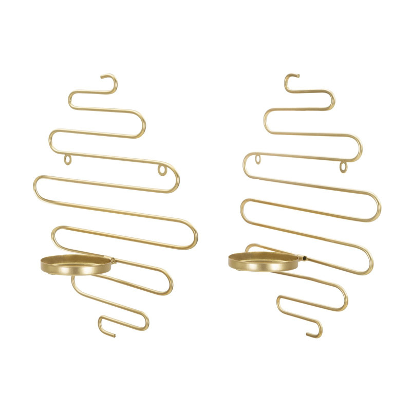 Lot de 2 Grands Bougeoirs muraux design chic Lignes Métal Doré Alid 