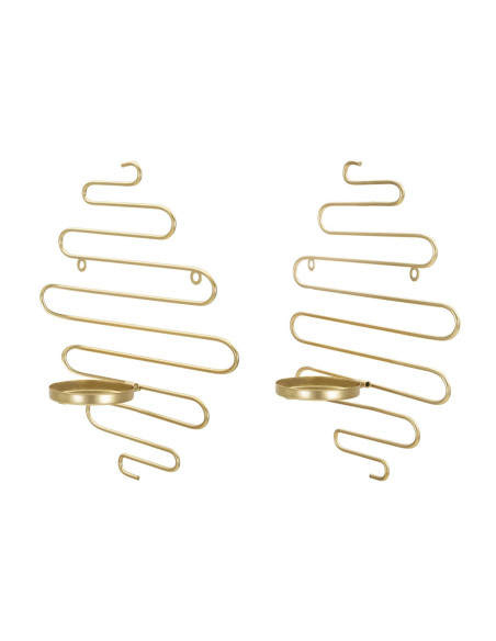 Lot de 2 Grands Bougeoirs muraux design chic Lignes Métal Doré Alid 