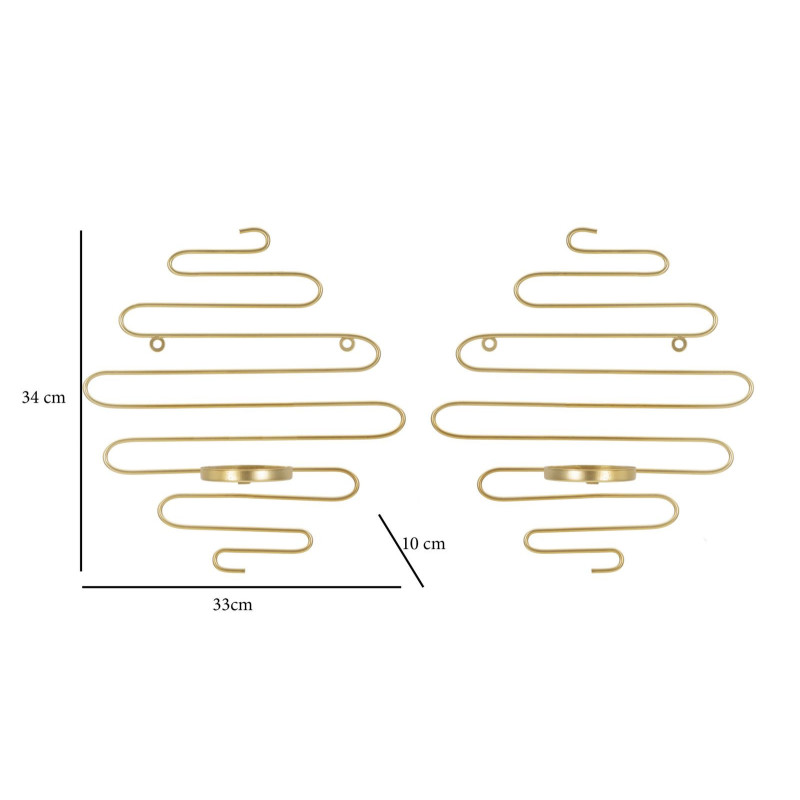 Lot de 2 Grands Bougeoirs muraux design chic Lignes Métal Doré Alid 