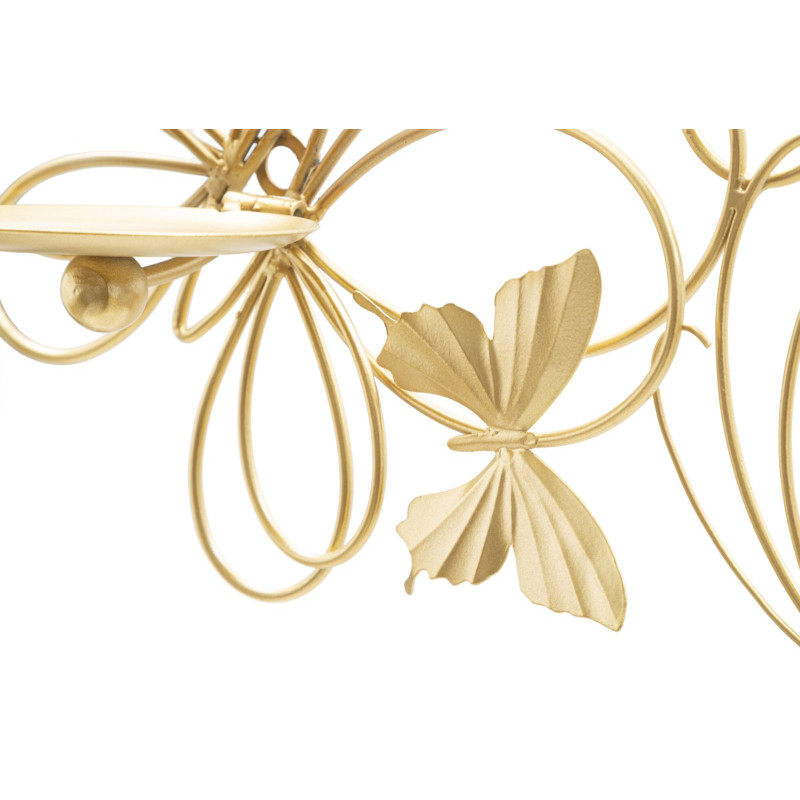 Grand Bougeoir mural design chic Papillons 3 bougies Métal Doré Farfalle 61 cm 