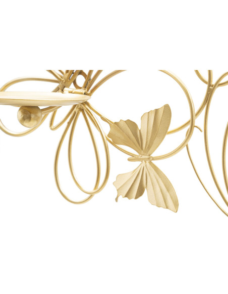 Grand Bougeoir mural design chic Papillons 3 bougies Métal Doré Farfalle 61 cm 
