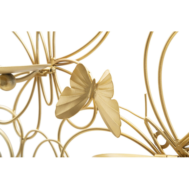 Grand Bougeoir mural design chic Papillons 3 bougies Métal Doré Farfalle 61 cm 