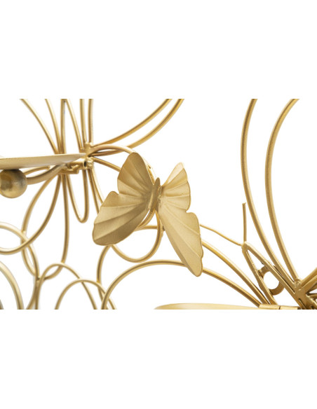 Grand Bougeoir mural design chic Papillons 3 bougies Métal Doré Farfalle 61 cm 