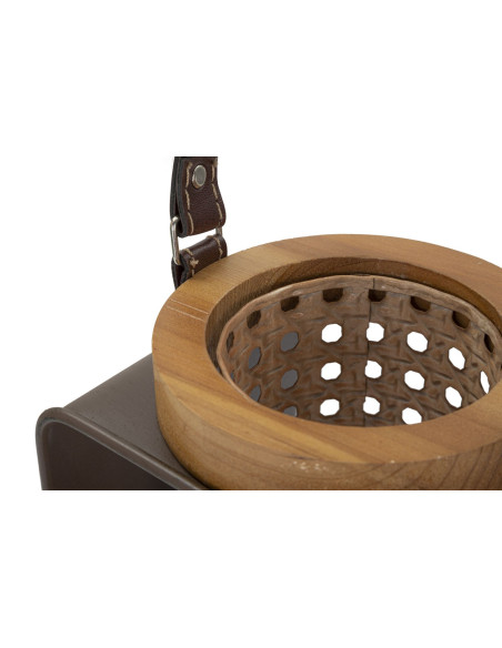 Photophore lanterne industrielle chic Métal Marron Naturel Effet cannage Bois de sapin Rattany H 20 cm 