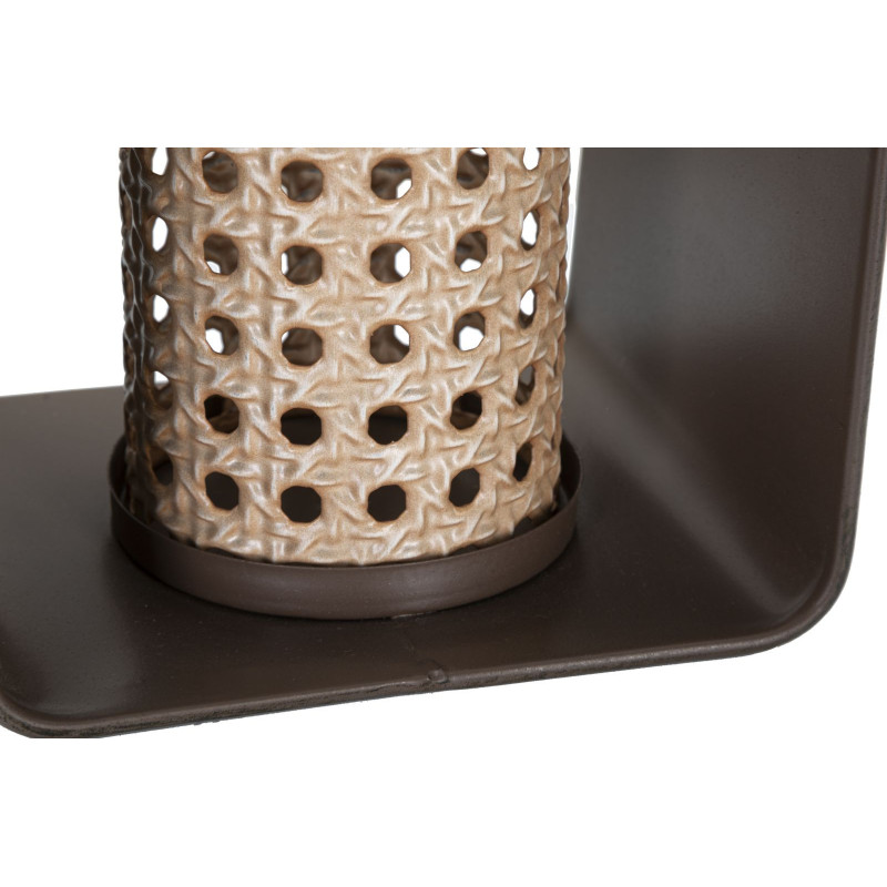 Photophore lanterne industrielle chic Métal Marron Naturel Effet cannage Bois de sapin Rattany H 20 cm 