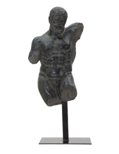 Sculpture déco sur pied néo-classique Homme grec Résine Noir Métal Museum 57 cm 