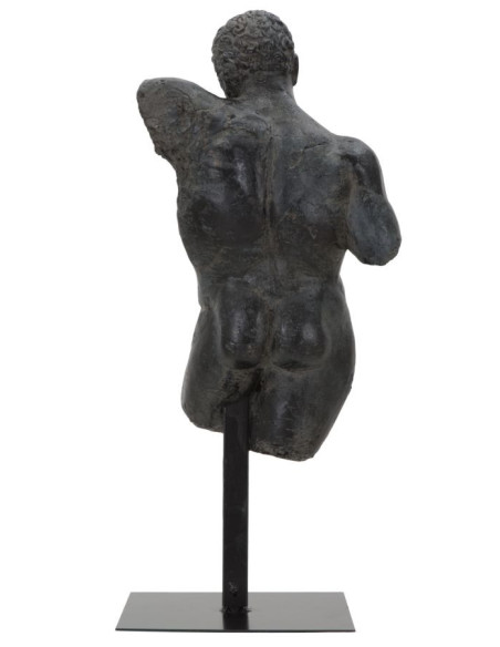 Sculpture déco sur pied néo-classique Homme grec Résine Noir Métal Museum 57 cm 