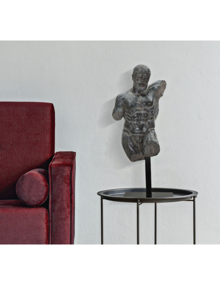 Sculpture déco sur pied néo-classique Homme grec Résine Noir Métal Museum 57 cm 