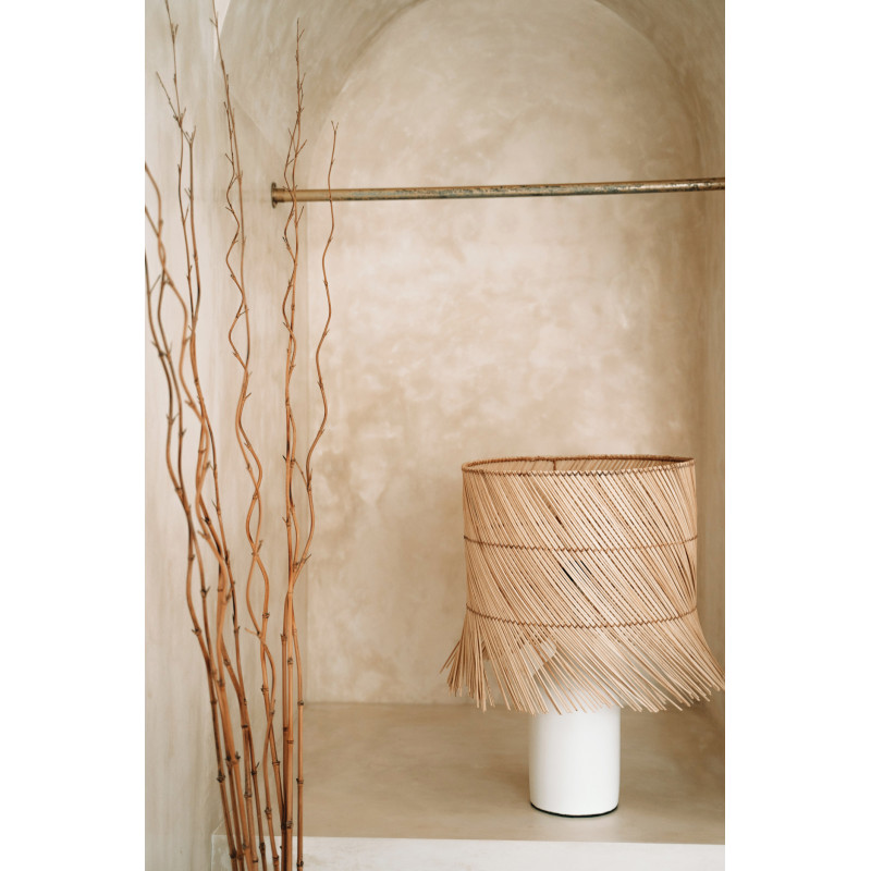 Lampe à poser originale Cheveux Hauteur 55 cm en Terre cuite Blanc Rotin Naturel The Rattan 