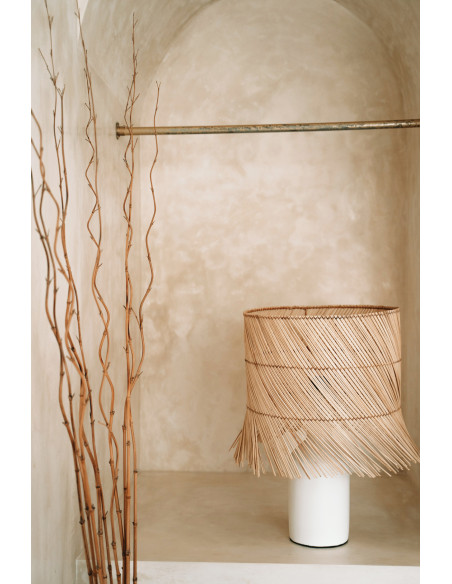 Lampe à poser originale Cheveux Hauteur 55 cm en Terre cuite Blanc Rotin Naturel The Rattan 